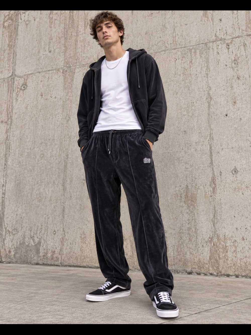 Black Velour Sweatpants OBEY Y2K Low Rise Baggy Streetwear XL